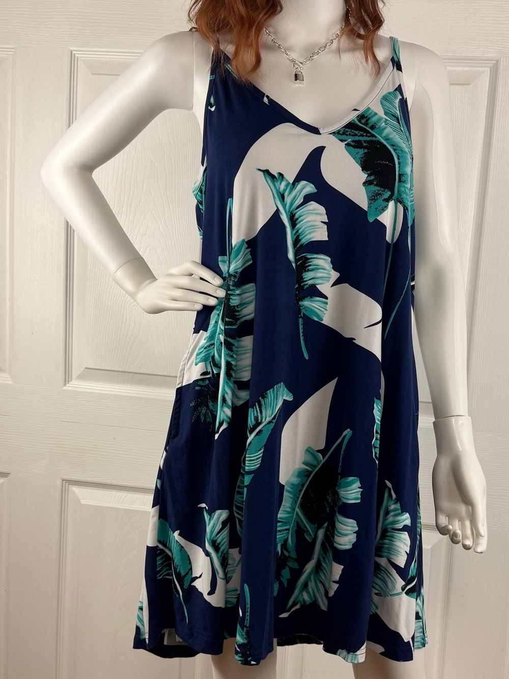 Navy Blue Tropical Print Maxi Dress